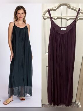 Mahina Made in Italy  Silk Blend Maxi Dress Flowy Artsy Lagenlook Fairy , S/M